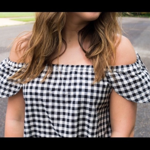 J. Crew Cotton Gingham Ruffle Off Shoulder Top - Picture 5 of 5